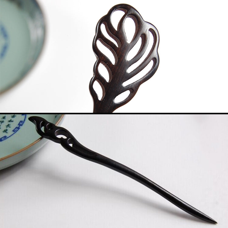 Classical Sandalwood Hairpin Hair Ornaments with Gift Box, Gift Box Random Color Delivery(Leaf Ebony)
