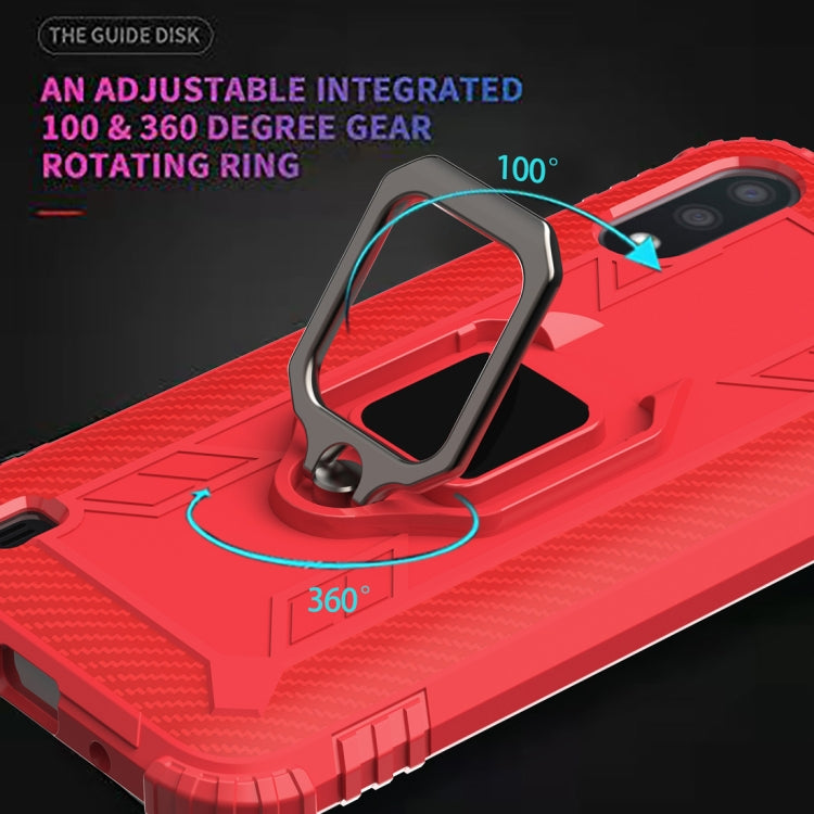 For Samsung Galaxy A01 (US Version) Carbon Fiber Protective Case with 360 Degree Rotating Ring Holder