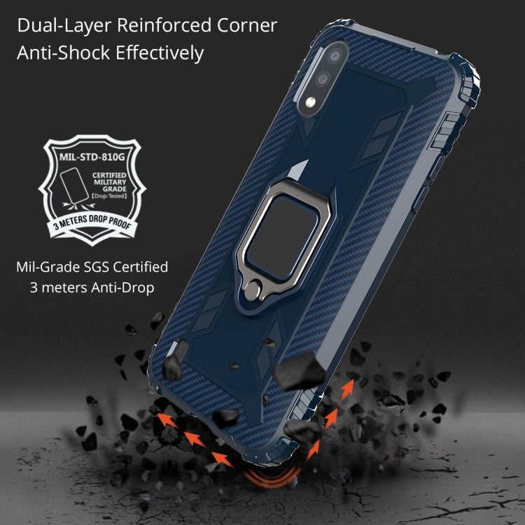 For Samsung Galaxy A01 (US Version) Carbon Fiber Protective Case with 360 Degree Rotating Ring Holder