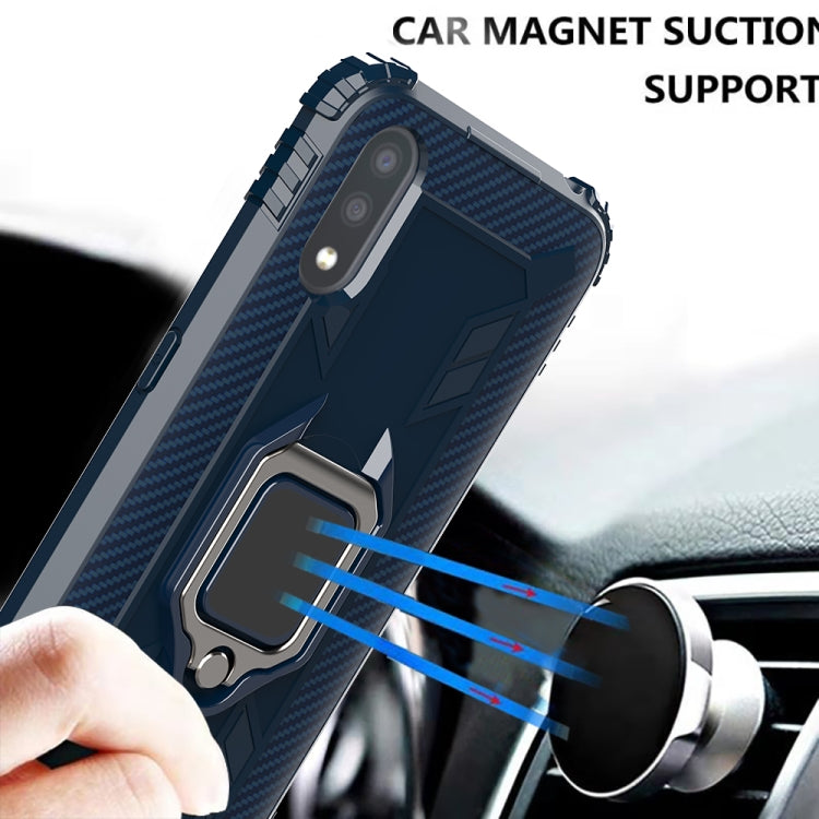For Samsung Galaxy A01 (US Version) Carbon Fiber Protective Case with 360 Degree Rotating Ring Holder