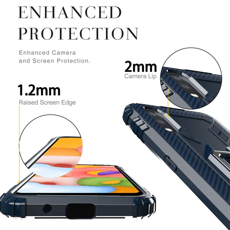 For Samsung Galaxy A01 (US Version) Carbon Fiber Protective Case with 360 Degree Rotating Ring Holder