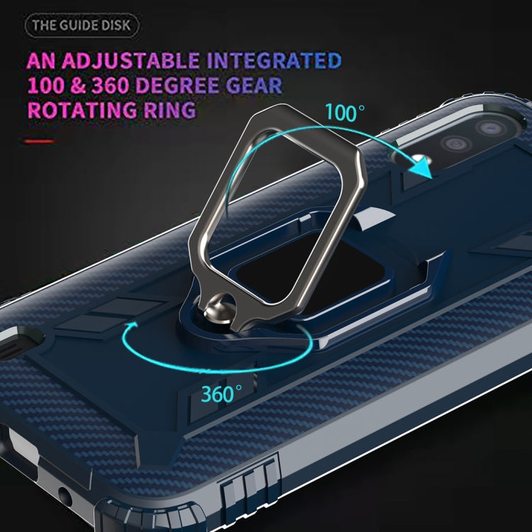 For Samsung Galaxy A01 (US Version) Carbon Fiber Protective Case with 360 Degree Rotating Ring Holder