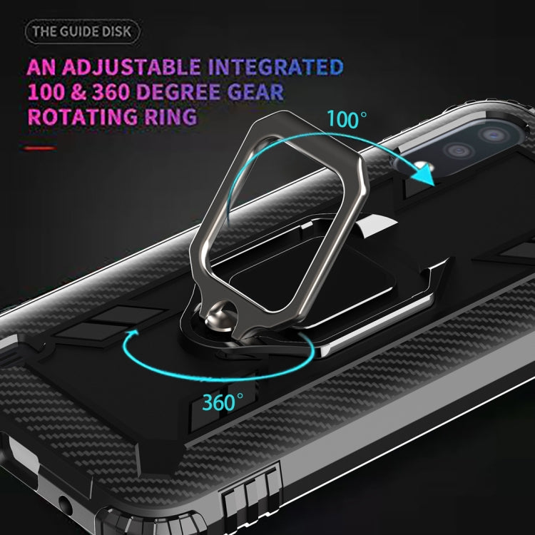 For Samsung Galaxy A01 (US Version) Carbon Fiber Protective Case with 360 Degree Rotating Ring Holder