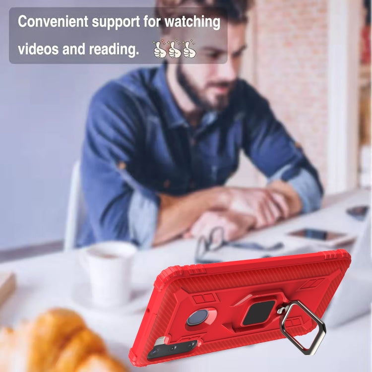 For Samsung Galaxy M11 Carbon Fiber Protective Case with 360 Degree Rotating Ring Holder