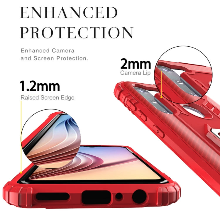 For Samsung Galaxy M11 Carbon Fiber Protective Case with 360 Degree Rotating Ring Holder