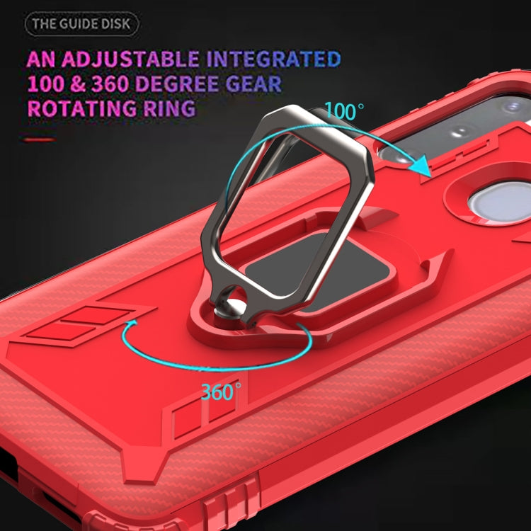 For Samsung Galaxy M11 Carbon Fiber Protective Case with 360 Degree Rotating Ring Holder