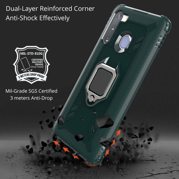 For Samsung Galaxy M11 Carbon Fiber Protective Case with 360 Degree Rotating Ring Holder