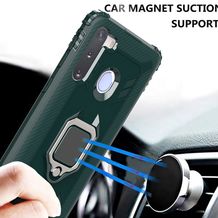 For Samsung Galaxy M11 Carbon Fiber Protective Case with 360 Degree Rotating Ring Holder