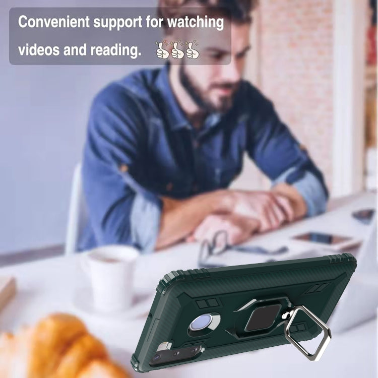For Samsung Galaxy M11 Carbon Fiber Protective Case with 360 Degree Rotating Ring Holder