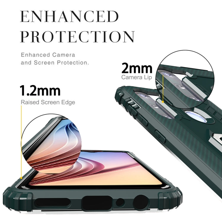 For Samsung Galaxy M11 Carbon Fiber Protective Case with 360 Degree Rotating Ring Holder