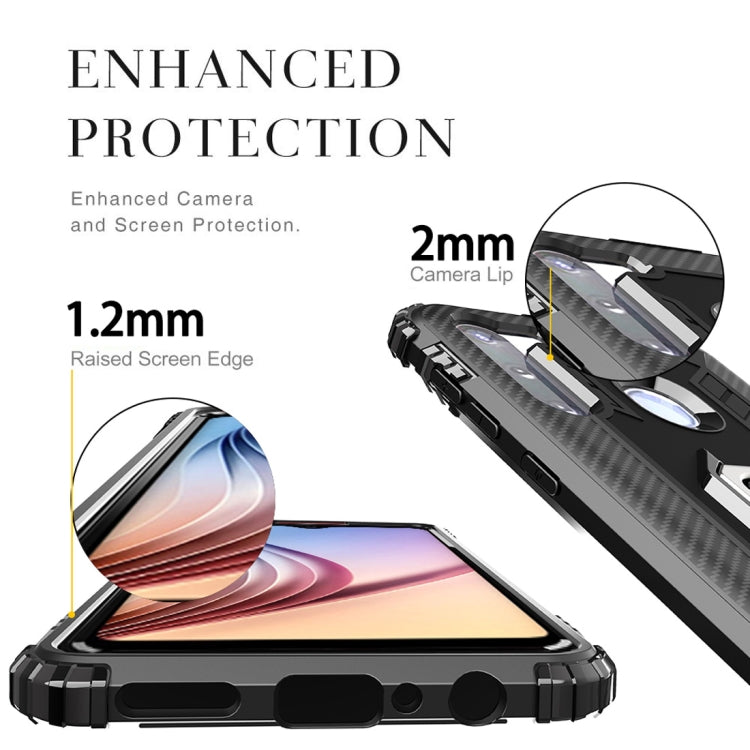 For Samsung Galaxy M11 Carbon Fiber Protective Case with 360 Degree Rotating Ring Holder
