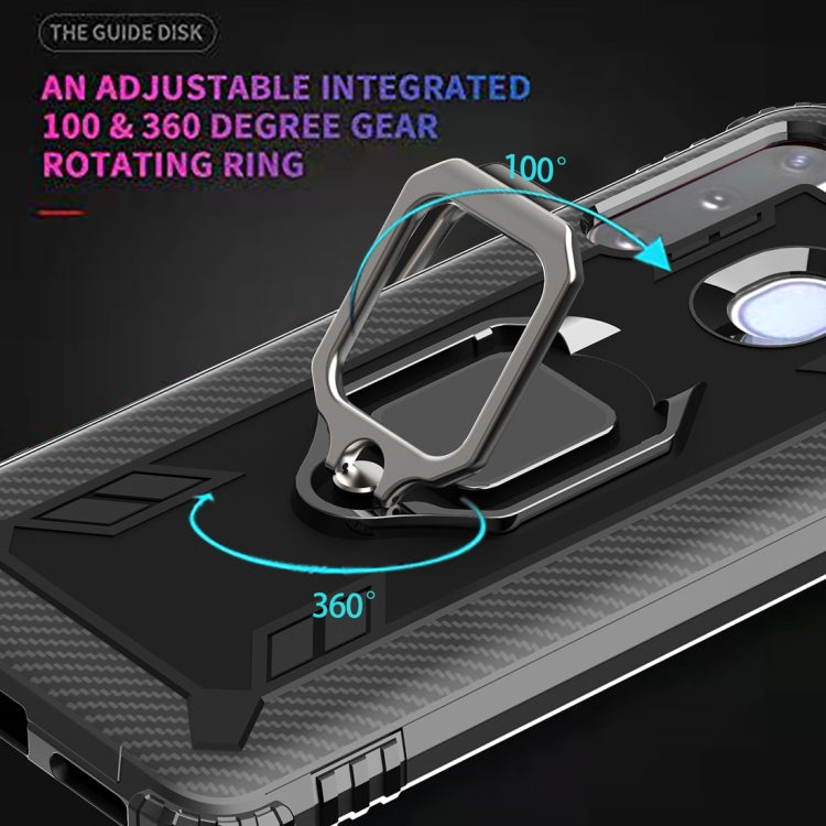 For Samsung Galaxy M11 Carbon Fiber Protective Case with 360 Degree Rotating Ring Holder