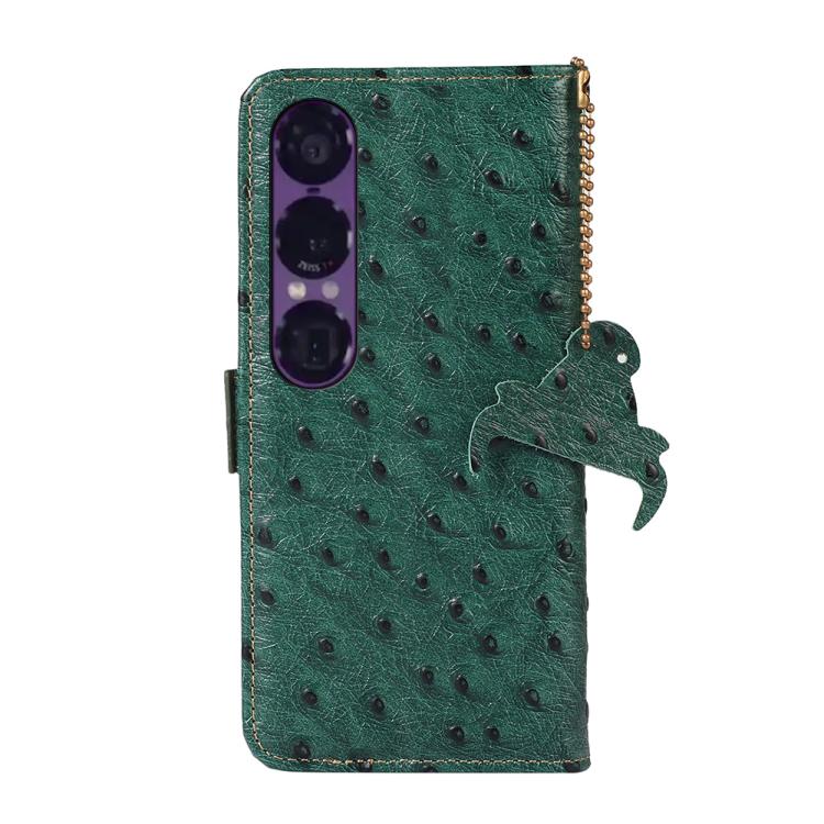For Sony Xperia 1 VII Ostrich Pattern Genuine Leather RFID Phone Case