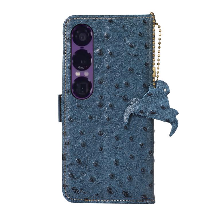 For Sony Xperia 1 VII Ostrich Pattern Genuine Leather RFID Phone Case