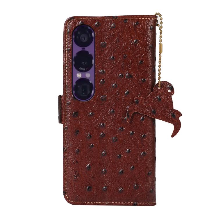 For Sony Xperia 1 VII Ostrich Pattern Genuine Leather RFID Phone Case