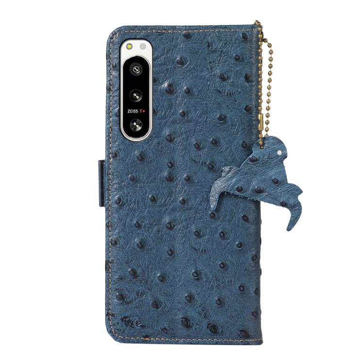 For Sony Xperia 5 IV Ostrich Pattern Genuine Leather RFID Phone Case