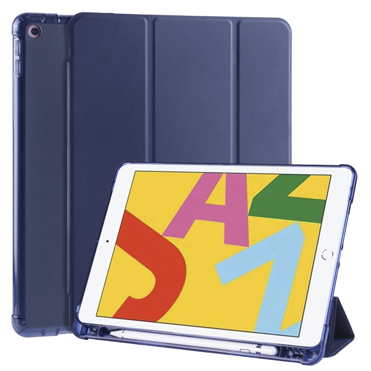 For iPad 10.2 2021 / 2020 / 2019 3-folding Horizontal Flip PU Leather + Shockproof TPU Case with Holder & Pen Slot