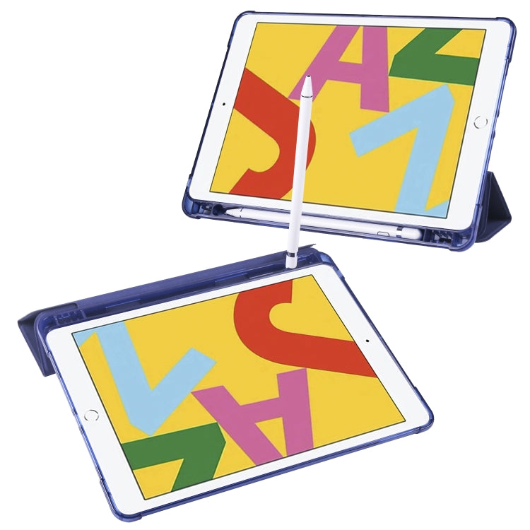 For iPad 10.2 2021 / 2020 / 2019 3-folding Horizontal Flip PU Leather + Shockproof TPU Case with Holder & Pen Slot
