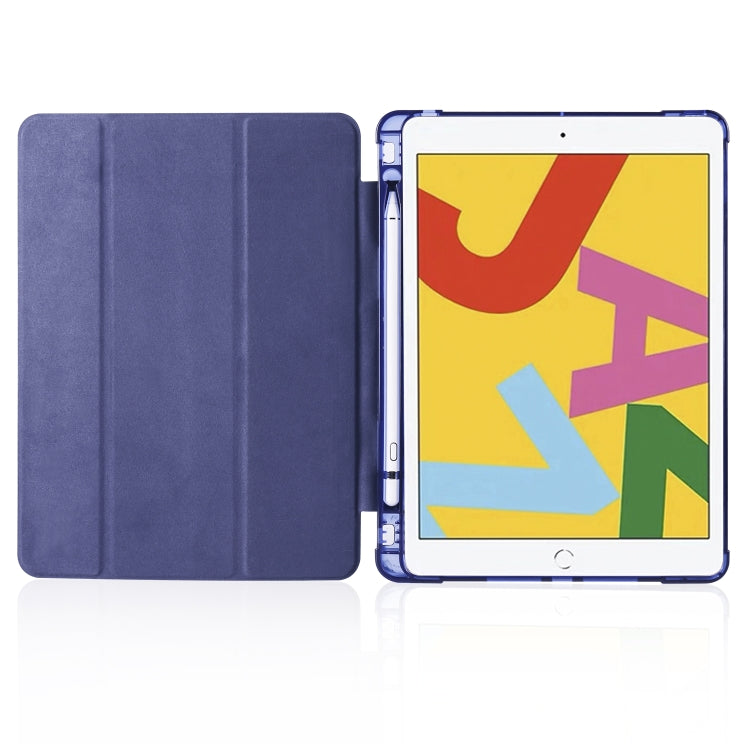 For iPad 10.2 2021 / 2020 / 2019 3-folding Horizontal Flip PU Leather + Shockproof TPU Case with Holder & Pen Slot