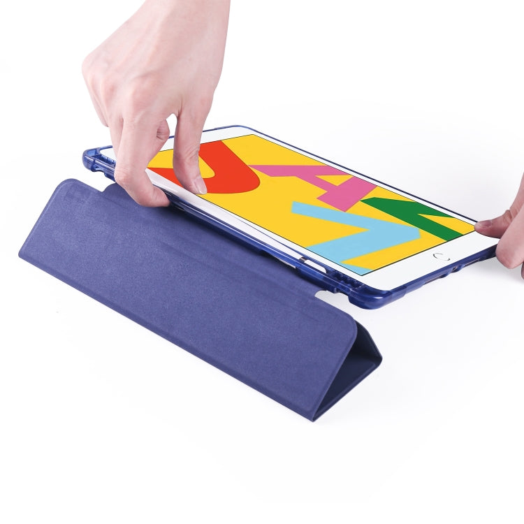 For iPad 10.2 2021 / 2020 / 2019 3-folding Horizontal Flip PU Leather + Shockproof TPU Case with Holder & Pen Slot