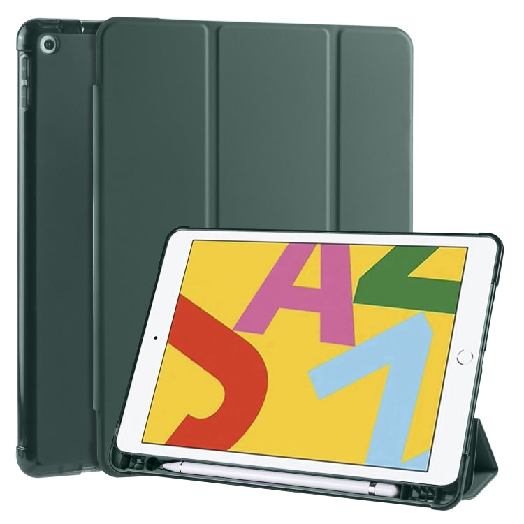 For iPad 10.2 2021 / 2020 / 2019 3-folding Horizontal Flip PU Leather + Shockproof TPU Case with Holder & Pen Slot