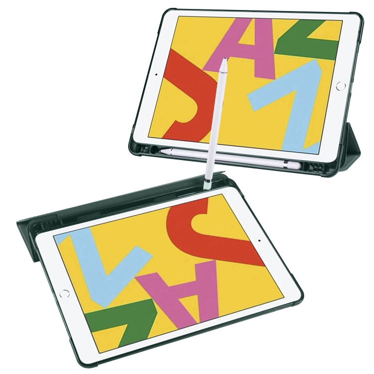 For iPad 10.2 2021 / 2020 / 2019 3-folding Horizontal Flip PU Leather + Shockproof TPU Case with Holder & Pen Slot