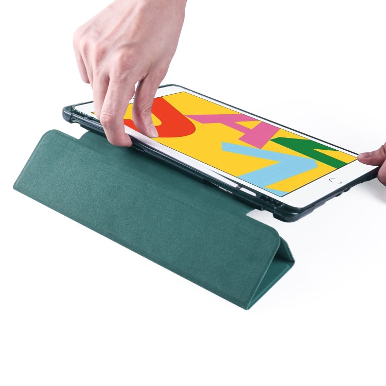 For iPad 10.2 2021 / 2020 / 2019 3-folding Horizontal Flip PU Leather + Shockproof TPU Case with Holder & Pen Slot