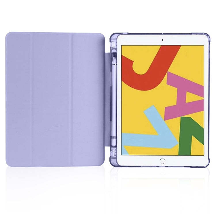 For iPad 10.2 2021 / 2020 / 2019 3-folding Horizontal Flip PU Leather + Shockproof TPU Case with Holder & Pen Slot