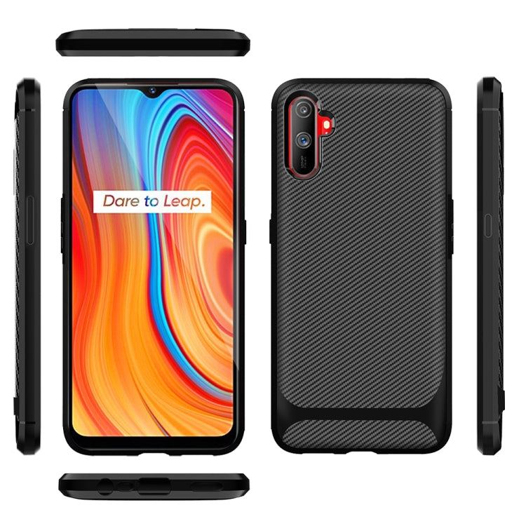 For OPPO Realme C3 Carbon Fiber Texture Shockproof TPU Protective Case