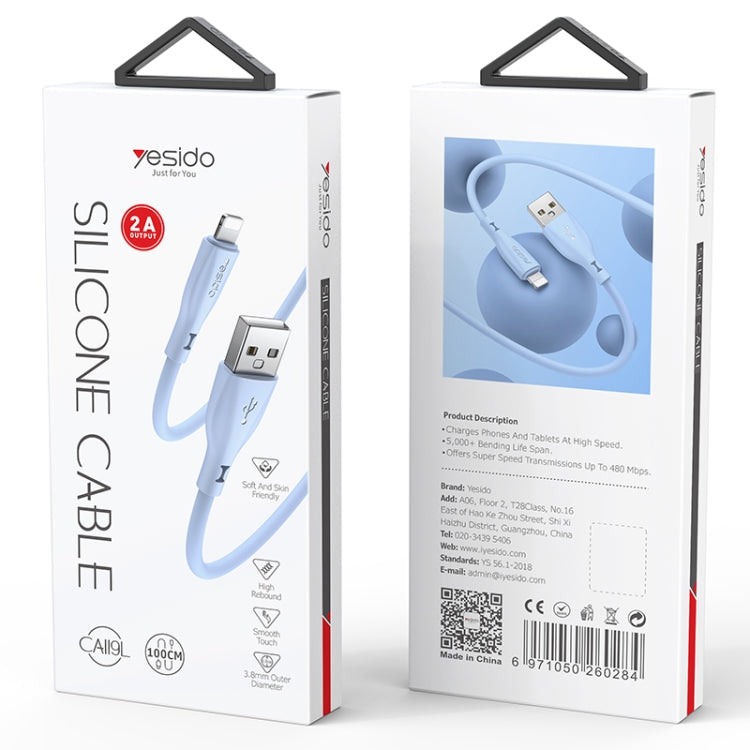 Yesido CA119L USB to 8 Pin Silicone Charging Data Cable, Cable Length: 1m