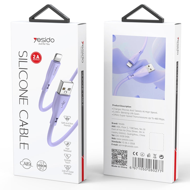 Yesido CA119L USB to 8 Pin Silicone Charging Data Cable, Cable Length: 1m