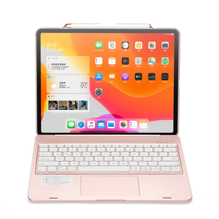 F129TS For iPad Pro 12.9 inch (2020) Colorful Backlit Bluetooth Keyboard Tablet Case with Touchpad & Pen Slot