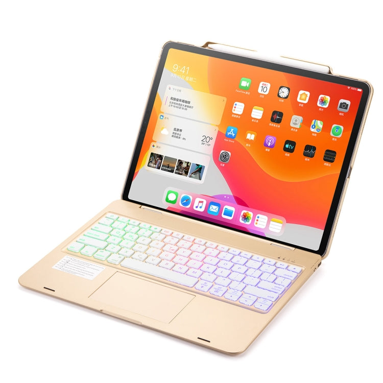 F129TS For iPad Pro 12.9 inch (2020) Colorful Backlit Bluetooth Keyboard Tablet Case with Touchpad & Pen Slot