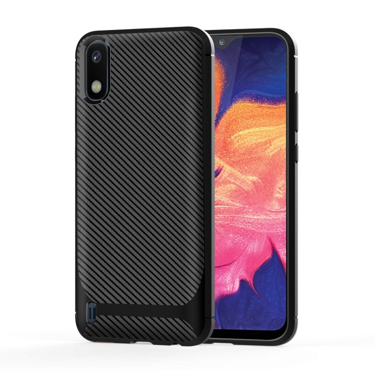 For Samsung Galaxy A01(EU Version) Carbon Fiber Texture Shockproof TPU Protective Case