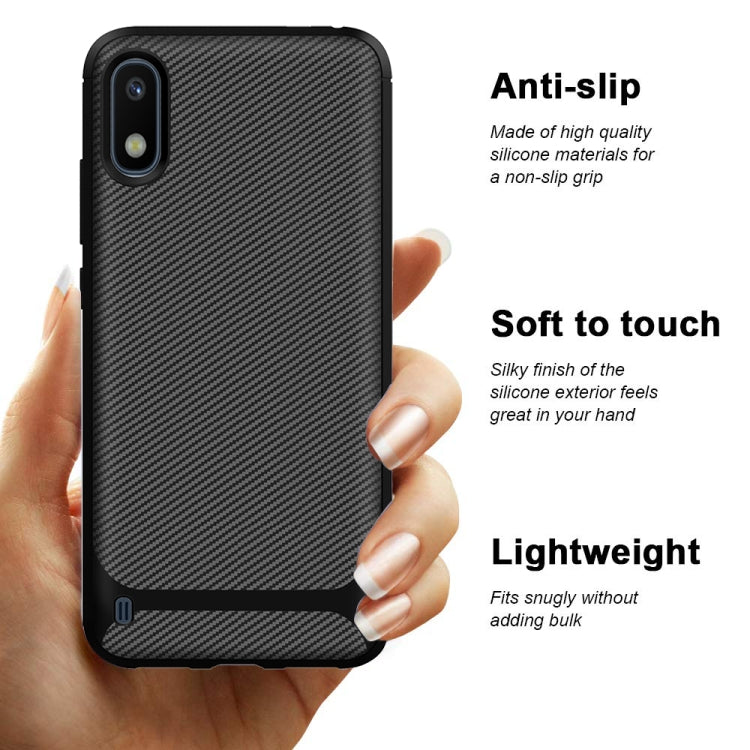 For Samsung Galaxy A01(EU Version) Carbon Fiber Texture Shockproof TPU Protective Case