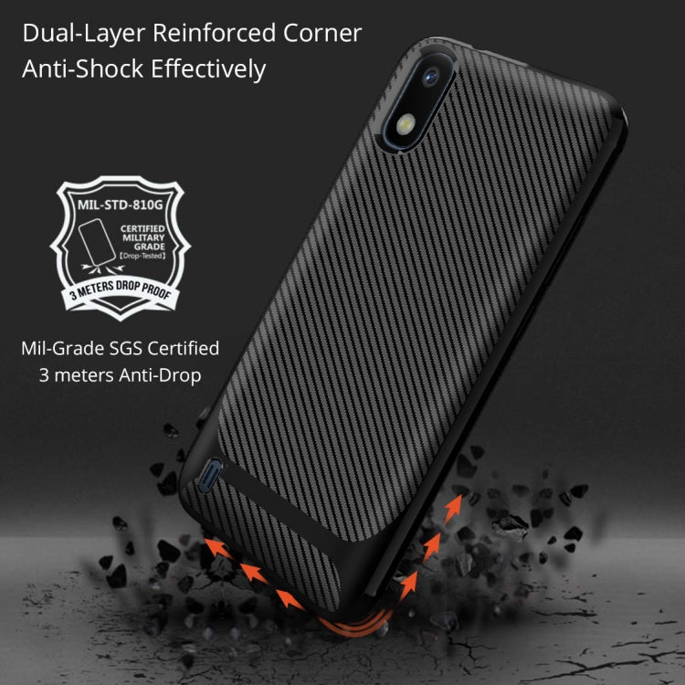 For Samsung Galaxy A01(EU Version) Carbon Fiber Texture Shockproof TPU Protective Case
