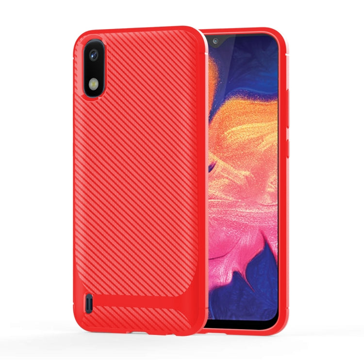 For Samsung Galaxy A01(EU Version) Carbon Fiber Texture Shockproof TPU Protective Case