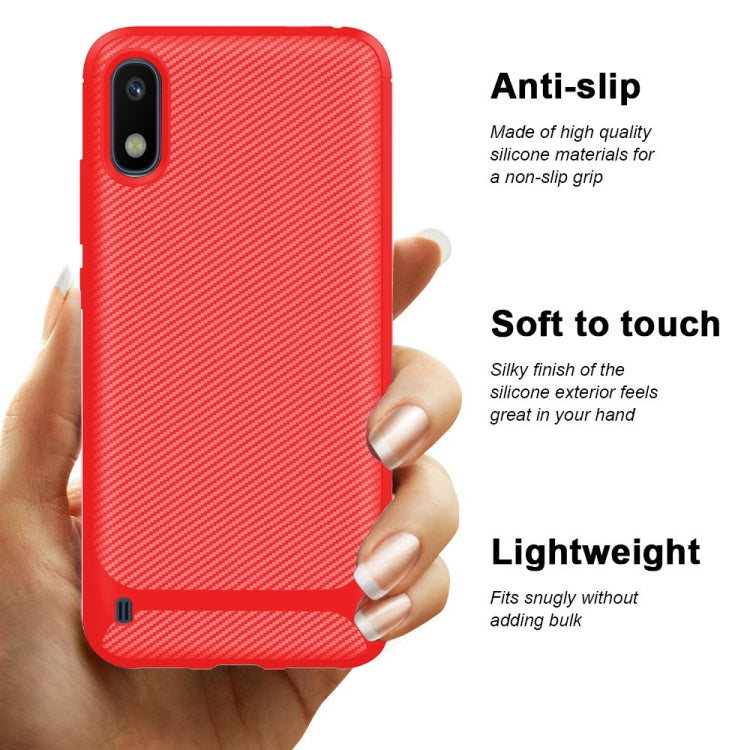 For Samsung Galaxy A01(EU Version) Carbon Fiber Texture Shockproof TPU Protective Case