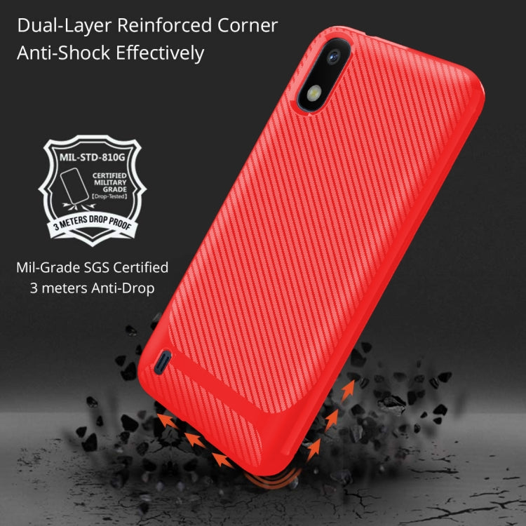 For Samsung Galaxy A01(EU Version) Carbon Fiber Texture Shockproof TPU Protective Case