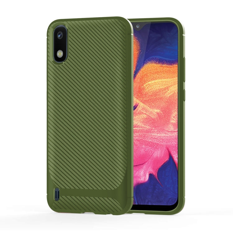 For Samsung Galaxy A01(EU Version) Carbon Fiber Texture Shockproof TPU Protective Case