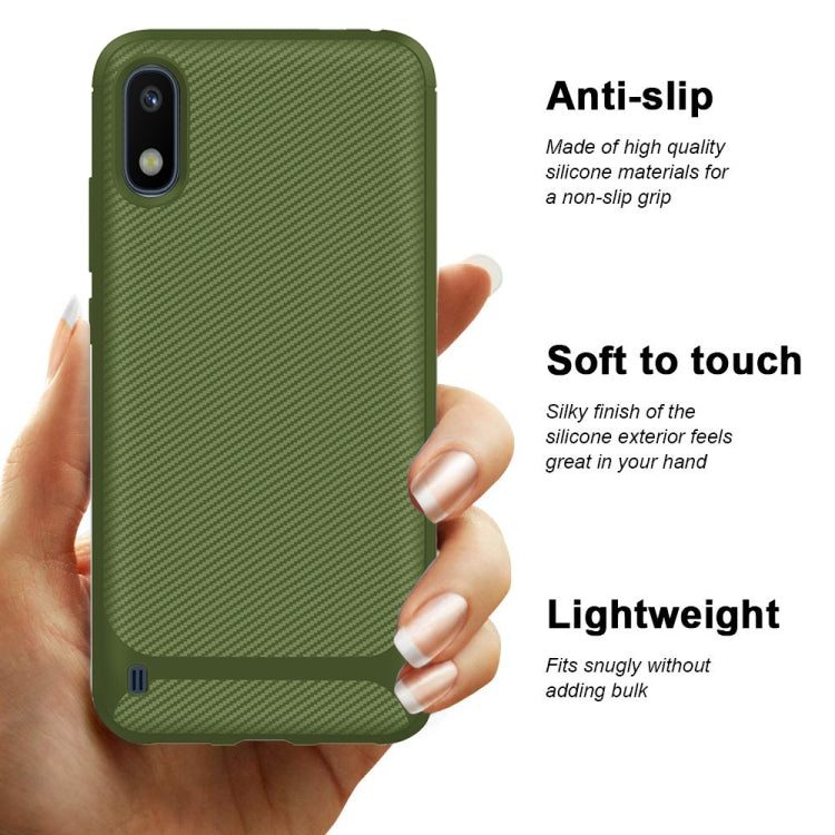 For Samsung Galaxy A01(EU Version) Carbon Fiber Texture Shockproof TPU Protective Case