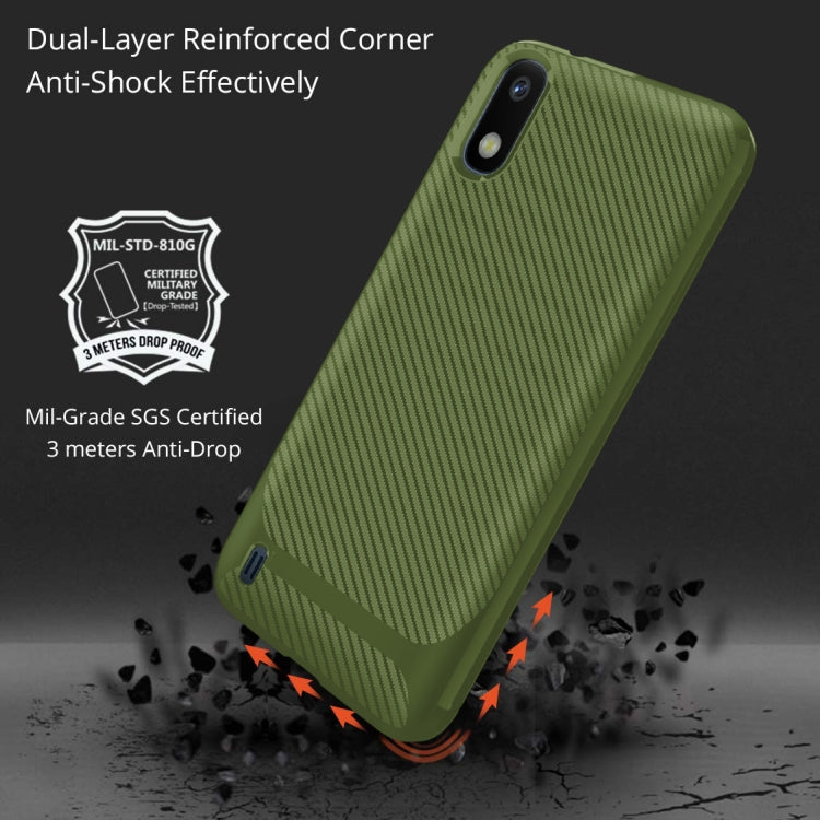 For Samsung Galaxy A01(EU Version) Carbon Fiber Texture Shockproof TPU Protective Case