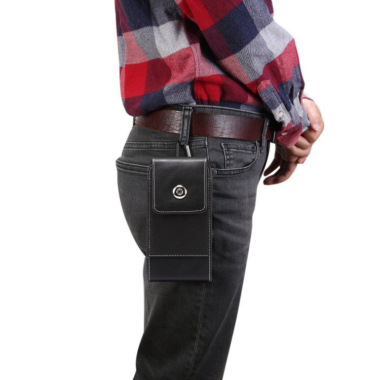 Lambskin Texture Men Leisure Simple Universal Mobile Phone Waist Pack Leather Case with Card Slot, Suitable for 6.7-6.9 inch Smartphones(Black)