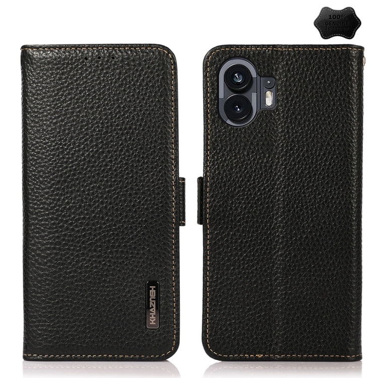For Nothing Phone 2 KHAZNEH Side-Magnetic Litchi Genuine Leather RFID Phone Case