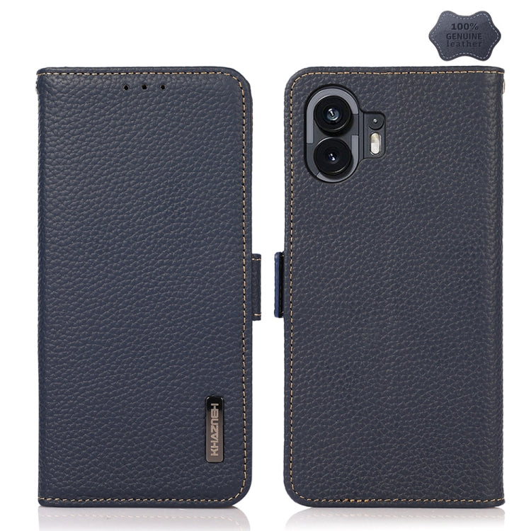 For Nothing Phone 2 KHAZNEH Side-Magnetic Litchi Genuine Leather RFID Phone Case