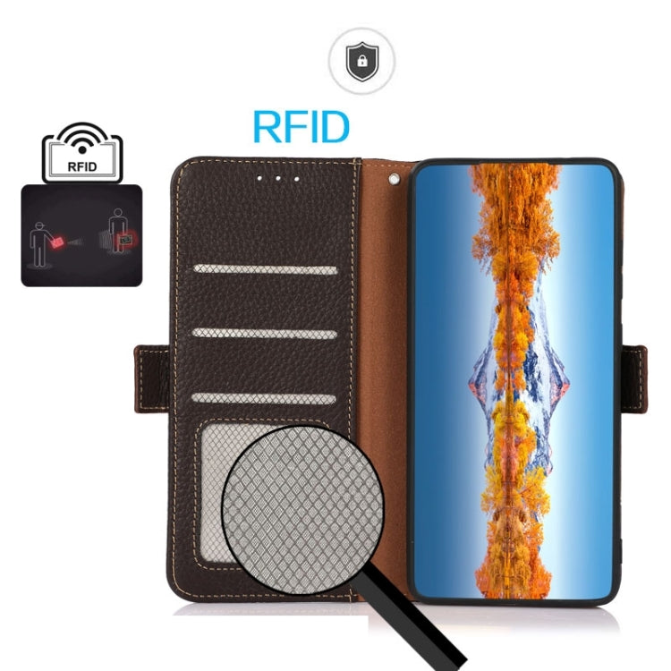 For Nothing Phone 2 KHAZNEH Side-Magnetic Litchi Genuine Leather RFID Phone Case