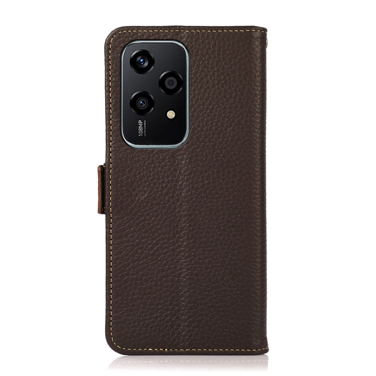 For Honor 200 Lite Global KHAZNEH Side-Magnetic Litchi Genuine Leather RFID Phone Case