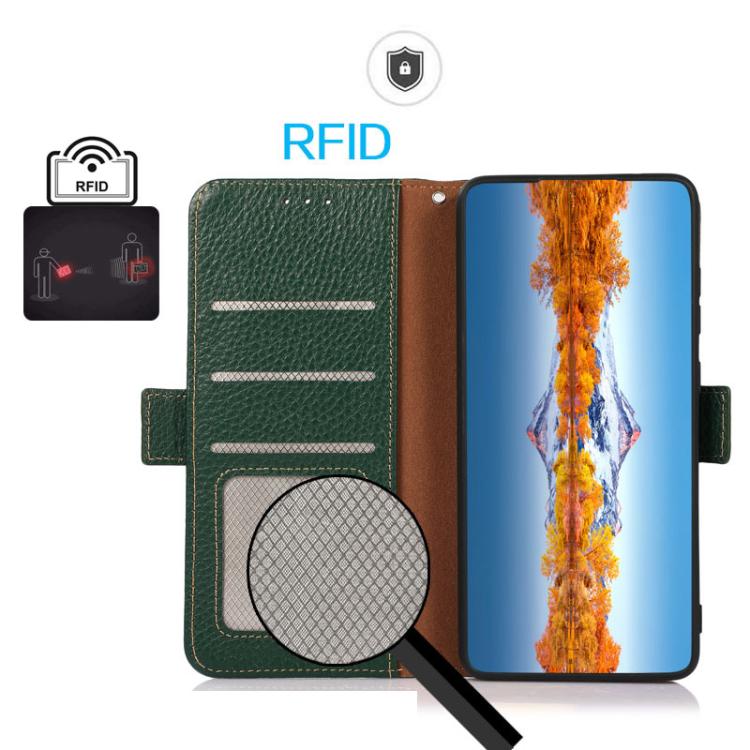 For Honor 400 Global 156.5mm KHAZNEH Side-Magnetic Litchi Genuine Leather RFID Phone Case