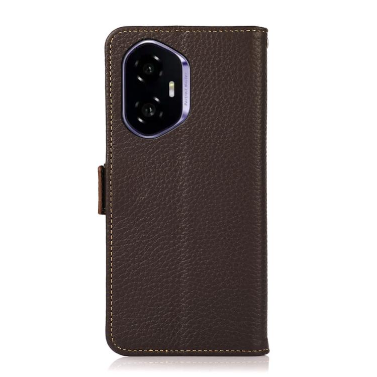 For Honor 400 Global 156.5mm KHAZNEH Side-Magnetic Litchi Genuine Leather RFID Phone Case