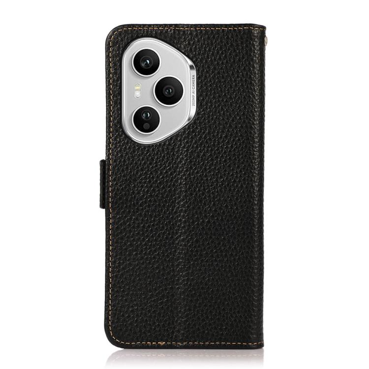 For Honor 400 Pro Global 160.8mm KHAZNEH Side-Magnetic Litchi Genuine Leather RFID Phone Case